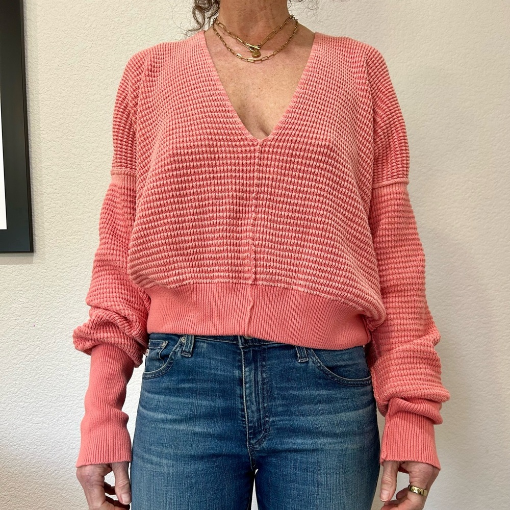 We The Free Coral V-Neck Sweater
